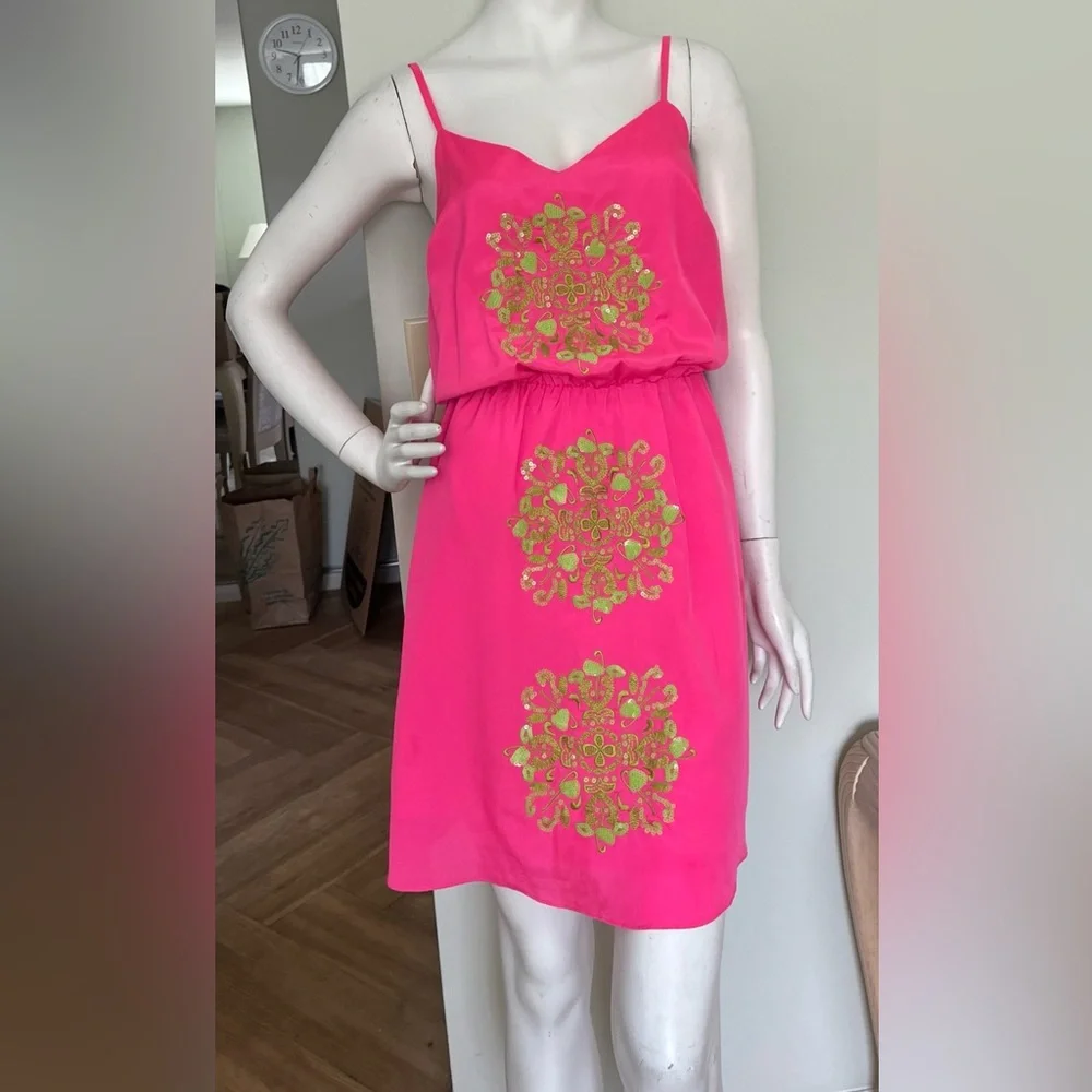 Lilly Pulitzer Pink w/Green Embellishments Jennifer Mini Slip Dress Size S - Picture 1 of 7
